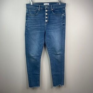 Loft The Skinny Jeans Womens 8 29 Blue High Rise Button Fly Raw Hem 573574M